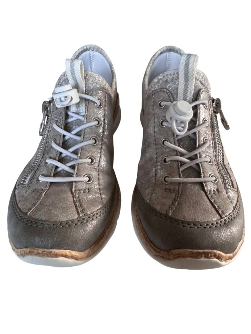 Rieker Nikita Trainer Womens Silver Leather Sneakers 36 US 6 Side Zipper Lace-Up - Picture 4 of 12